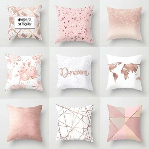 Nordic Style Geometric Polyester Pecachskin Pink Printed Pillow Case Bed Decorative Pillow Wholease