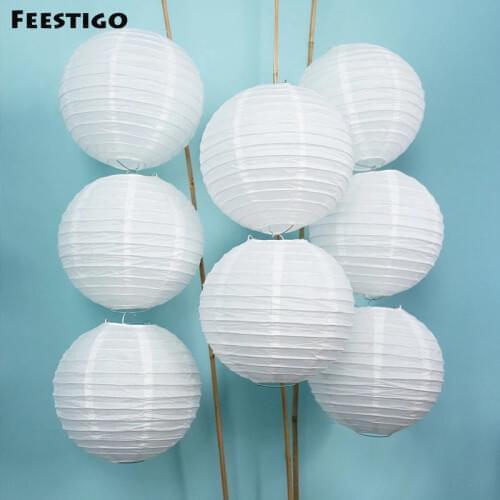 10PCS 10inch(25cm) Decorative White Paper Round Sky Hanging Lanterns Wedding Party Home Garden Decor Event Celebration DIY Kits