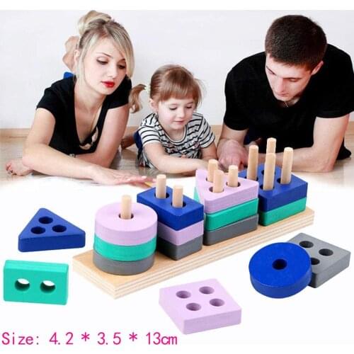 Mini Size Wooden Montessori Toy Building Blocks Early Learning Educational Toys Color Shape Match Kids Toy For Boys Girls 2 Year