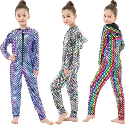 Childrens Spandex Jumpsuits Onesies Kids Girls Skin Fish Rainbow Silver Overalls Mermaid Cosplay Costumes Bodysuits for Baby