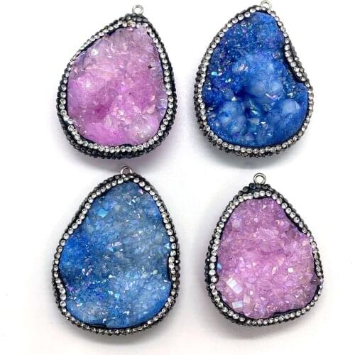 Exquisite Natural Stone Irregular Drop-shaped Crystal Pendant DIY Jewelry Handmade Necklace Charm Accessories Size 35x45-45x50mm