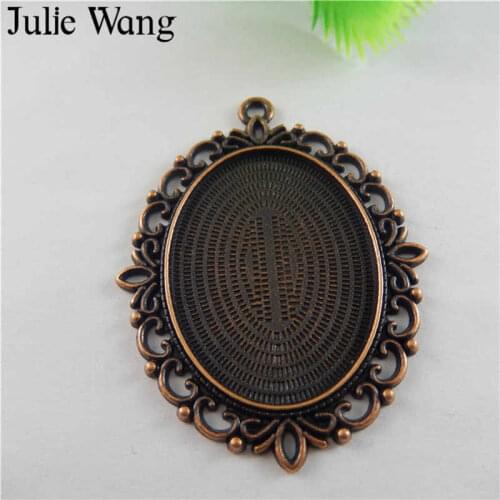 JulieWang 2PCS Oval Big Antique Red Bronze Fit 40*30mm Cabochon Cameo Base Settings Charms Alloy Pendant Charm Jewelry Making