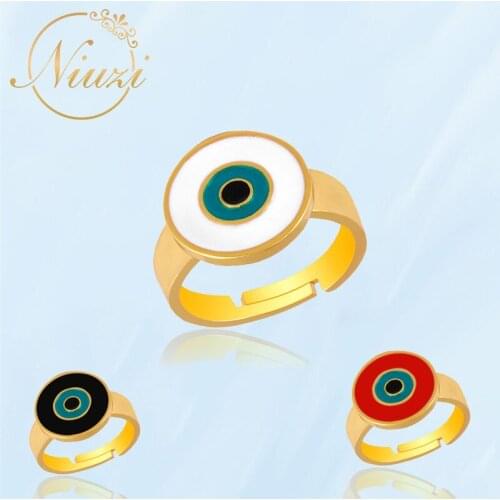 2021 Trendy Simple Gold Color Womens Adjustable Opening Rings Vintage Round Large Eyes Rainbow Crystal Embed Rings Punk Jewelry