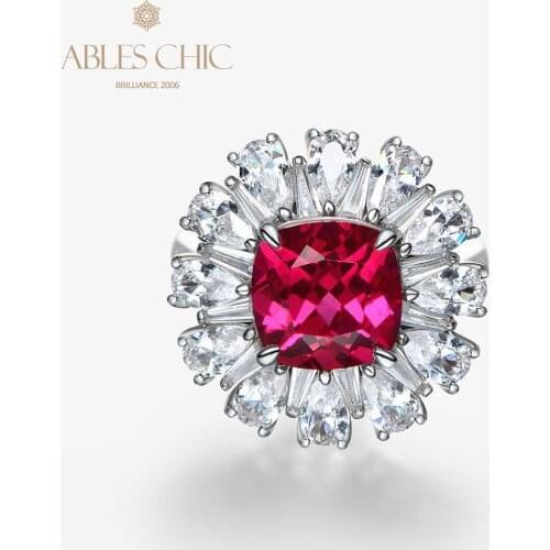 Sterling Silver Floral Lab Ruby Teardrop Flower Bridal Ring Refined Craftsmanship 5A Zircon Wedding Classy Rings S2R1S2R1237