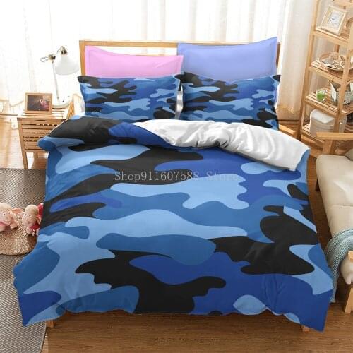 Fashion Blue Camouflage Printed Bedding Sets Soft Microfiber Duvet Cover Set Queen King Quilt Cover Bedclothes Home Decoration