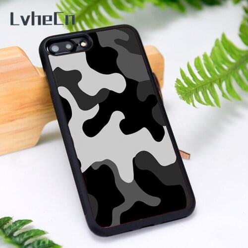 LvheCn Silicone Rubber Phone Case Cover for iPhone 6 6S 7 8 Plus X XS XR 11 12 Mini Pro Max Army camouflage black print