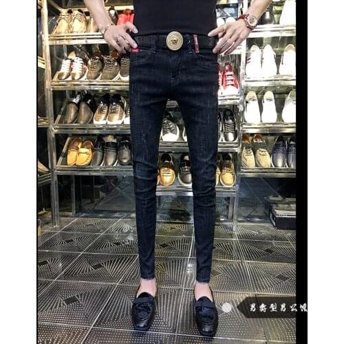 Fashion 2021 Denim Jeans Mens Slim Fit Skinny Feet Casual Pants Fashion Trendy Brand Trend Korean Mens teen pencil Pants
