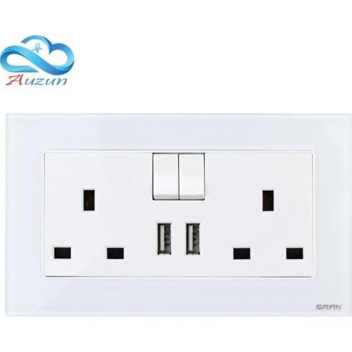 Wall socket 13A square plug three holes British toughened glass outlet socket panel 146 double row