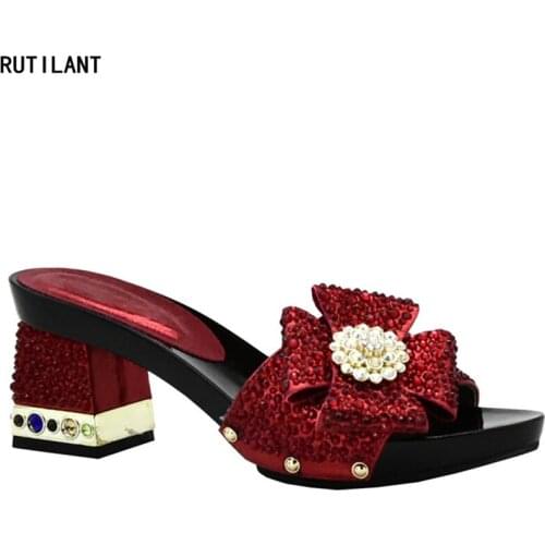 New Arrival Elegant Italian Women Shoes with Stone High Heels Summer Women Pumps Nigerian Women Wedding Shoes with Rhinestone