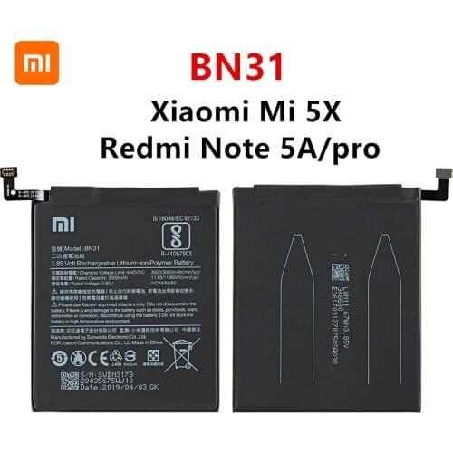 Xiao mi 100% Orginal BN31 3080mAh Battery For Xiaomi Mi 5X Mi5X Redmi Note 5A / Pro Mi A1 Redmi Y1 Lite S2 BN31 Batteries
