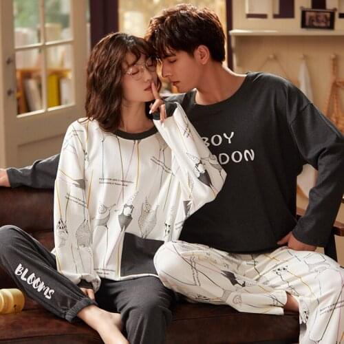 Autumn winter pajamas for couples Sleepwear Set Lovers Stripe printing Long Sleeved Pyjamas For men women fashion Pijamas suit