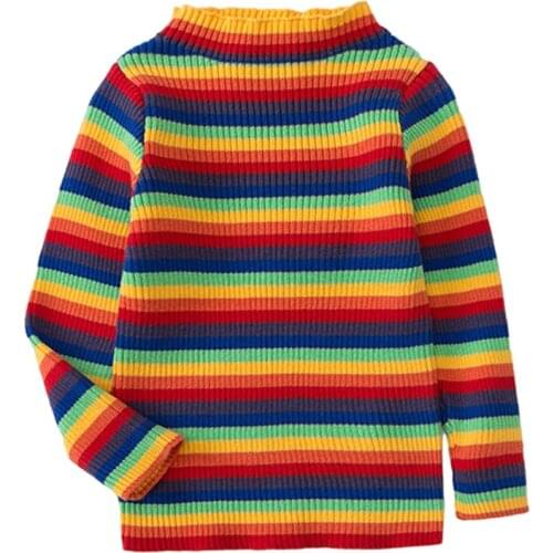 Autumn Baby Girl Sweater Childrens Pullover Rainbow Stripes Sweater Toddler Kids Clothing Knitted Clothes Top
