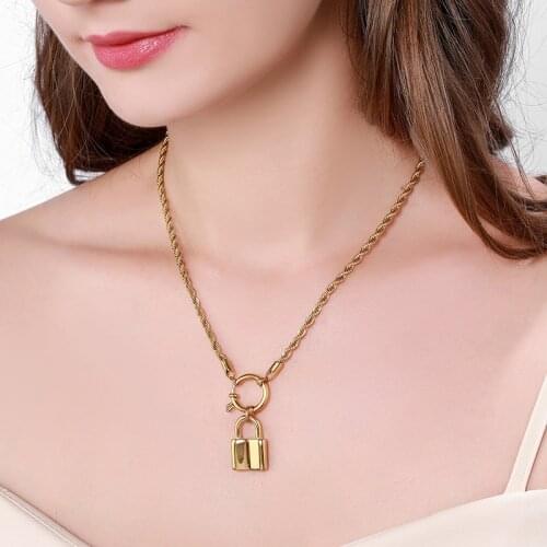 Lock Necklace For Women Stainless Steel Necklace 2021 Twist Chain Necklace Hollow Heart Pendant Necklace Jewelry Gift