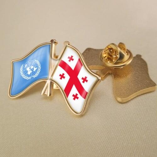 United Nations and Georgia Crossed Double Friendship Flags Lapel Pins