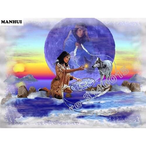 Full Square Diamond 5D DIY Diamond Painting Wolf woman Embroidery Cross Stitch Rhinestone Mosaic Painting BEF106