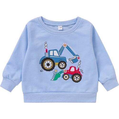 Baby Boy Girl Pullover Cartoon Excavator Print Kids Sweatshirt Children Casual Clothes Autumn Winter Spring Long Sleeve Hoodies