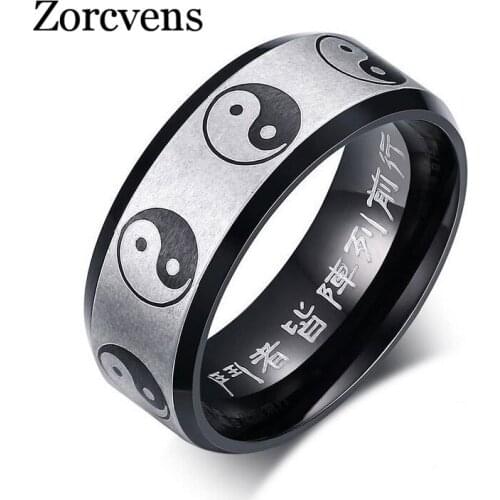 Modyle Traditional Chinese Ying Yang Rings for Men Woman 8MM Black Stainless Steel Exorcism Gossip Male Prayer Jewelry