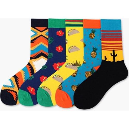 Funny Socks Women Casual Cartoon Fruit Pineapple Geometric Street Hip Pop Socks Japanese Harajuku Skateboard Socks