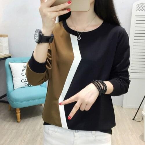 Fashion women T-shirt 2018 long sleeve autumn Color splicing tops O-neck plus size 3XL t-shirt women tops