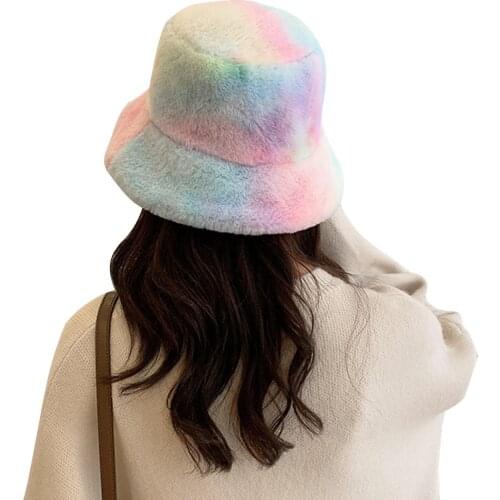 Women’ s Tie-Dye Print Fisherman Cap Female Bucket Hat Woolen Hat for Autumn Winter