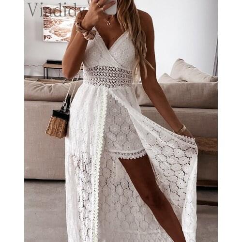 Women Elegant Solid Color Lace Open Back Hollow-out Sling Playsuits