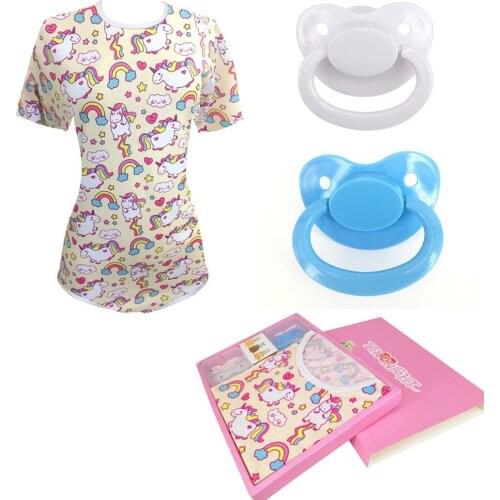 Women ABDL Cotton Adult Onesie Pajamas Romper Crotch Ddlg Adult Baby Onesie Girl Clothes Romper with Silicone Adult Pacifier Set