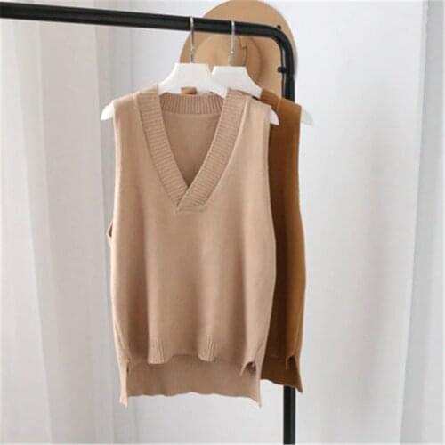 2021 Women Knitted Sweater Sleeveless Women Autumn Korean Casual Vest Ladies V-Neck Waistcoat Pull Femme Pullover Tops ZY5216
