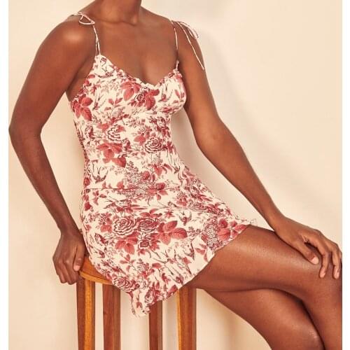 Vintage floral dress women summer 2021 sleeveless dress korean style dress elegant mini dresses beach backelss dress red flower