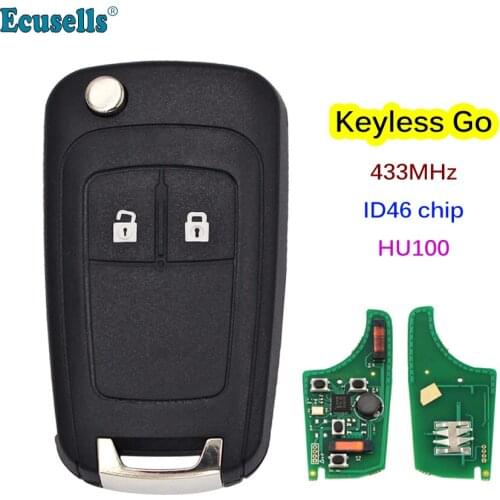 2 button keyless-go folding flip remote key fob for Chevrolet Cruze Aveo 433MHz with 46 chip HU100 balde