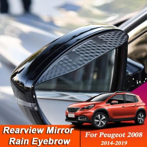 2pcs Car-styling For Peugeot 2008 2014-2019 Carbon Fiber Rearview Mirror Eyebrow Rain Shield Anti-rain Visor Auto Accessories