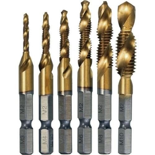 2020 New New 6Pcs HSS 6542 Titanium Coated M3-M10 Combination Hex Drill Bits Tap Set Kit