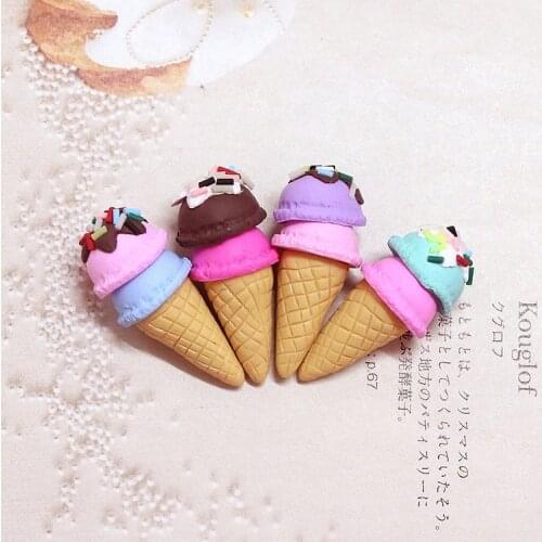 6pcs Kawaii Soft Clay Rainbow Ice Cream Cabochons Handmade Resin Material DIY Hair Bow Decorative