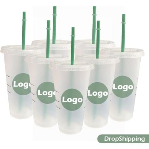 710ml/473ml Straw Cup With Lid Green Straw Coffee Cup With Logo Reusable Cups Plastic Coffee Cup Tumbler Matte Finish Coffee Mug
