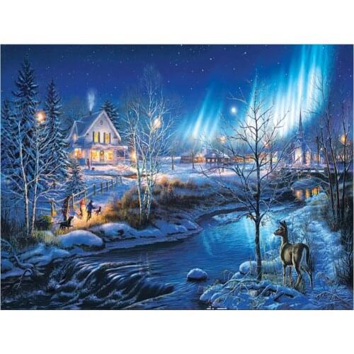 Full Diamond Embroidery Snow Winter scenery Cross Stitch DIY Diamond Painting River bank house Diamond Mosaic Rhinestones Home