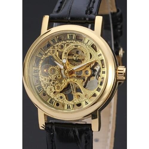WINNER Gold Plated Perspective Phenix Skeleton Rome Dial Luxury Men Women Watch Mechanical Self Wind Business Watch