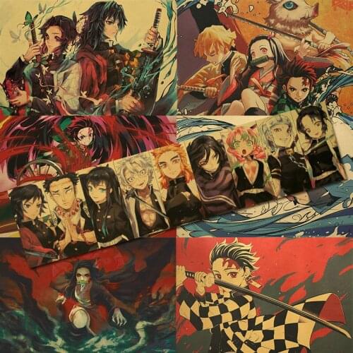 Demon Slayer Anime Poster Nostalgic Retro Bar Dormitory Bedroom Decoration Wallpaper