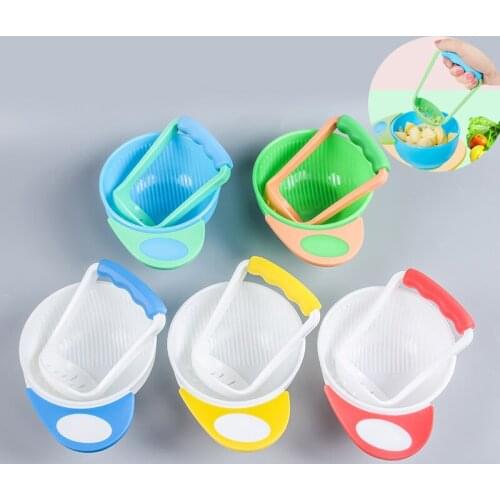Baby Food Handmade Grinding Bowl Fruits /Vegetables Masher Bowl Children Infant Food Mills Kids Fine Grinding Rod Bowl for Baby