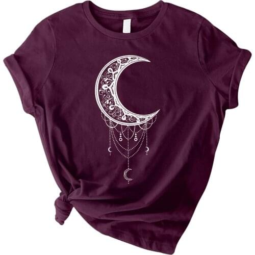 Fashion Moon Printed O Neck T Shirts For Women Casual Korean Style Short Sleeve Tees Oversized Graphic Vintage Tops Футболка P1