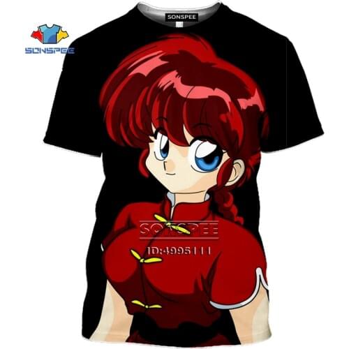 SONSPEE Japan Anime Ranma １/２ T shirts Ranma Tendou Akane 3D Print Men Women Tshirt Casual Summer Short Sleeve Oversized Tops