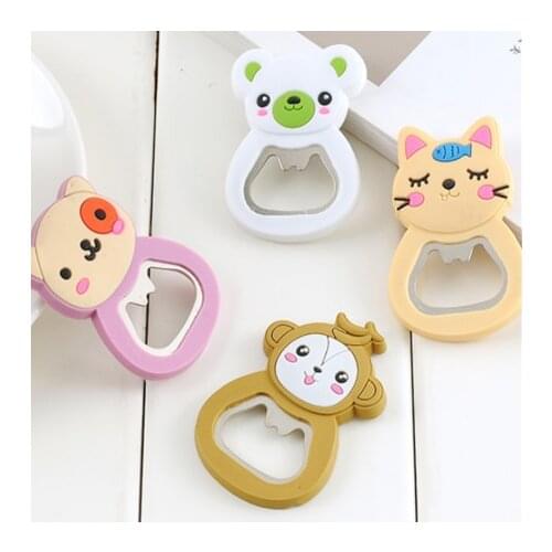 Kawaii Creative Kids Cartoon Multifunction Silicone Cute Stainless Steel Bottle Magnets Opener Beer Fridge Sticker Kitchen Tool