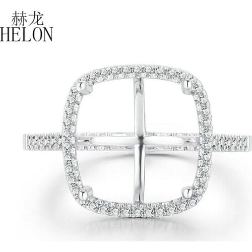 HELON Cushion Cut 11x11mm Solid 14K White Gold AU585 H/SI 0.3ct Natural Diamonds Engagement Weddng Semi Mount Ring Women Jewelry