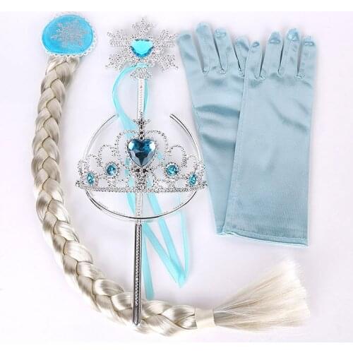 Frozen 2 Children Toy Crown Wig Braid Magic Stick Girl Toy For Kids Photo Props Elsa Princess Gloves Set 4 Pieces Birthday Party