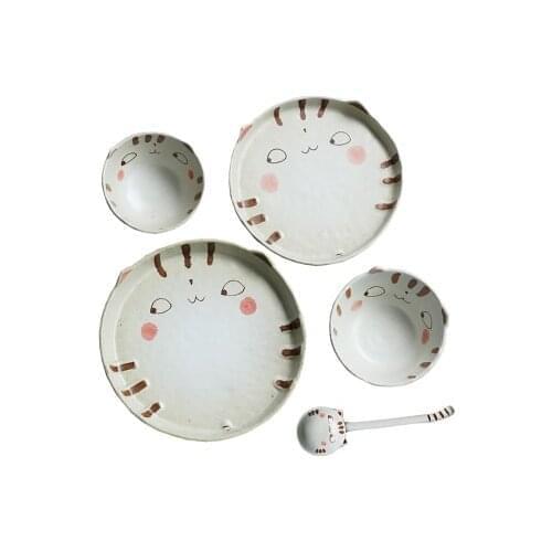 Creative Cat Ceramic Cutlery Set Size Bowl Child Adult Household Spoon Cute Cartoon Custom Spoon and Plate