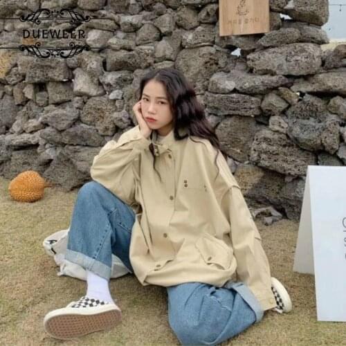 Jackets Coat Women Pleated Solid Single Breasted Streetwear Simple Casual Pocket All-match Students Loose Harajuku Trend