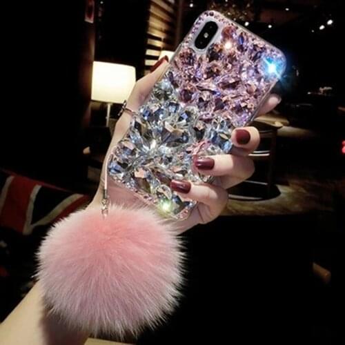 Fashion Fox hair ball Bling Crystal Diamonds Rhinestone soft Back Cover For Samsung S7 S8 S9 S10 PLUS S10 Lite Note5 8 9