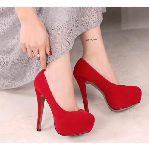 Spring new high heels shoes Round suede Heeled shoes pumps women night club thin heel sexy plus big red black size high heels