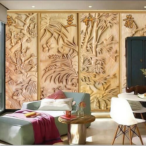 Custom 3D large mural, China style meilanzhuju woodcarving murals papel de parede,living room sofa TV wall bedroom wall paper
