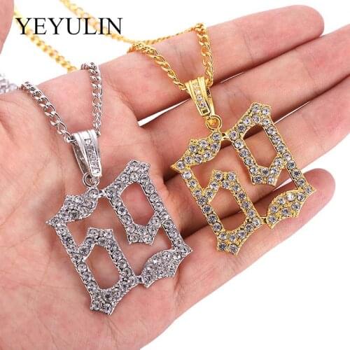 Men Hip Hop Ice Out Bling 69 Rapper Pendant Necklaces Pave Setting AAA Rhinestone Fashion 69 Necklace Hip Hop Jewelry Gifts