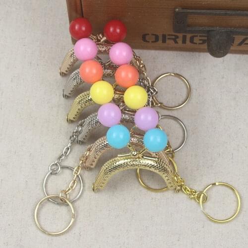 5cm mini semicircle purse frame clasp Color beads With key ring DIY coin purse Kiss lock bag accessories 6pcs/lot