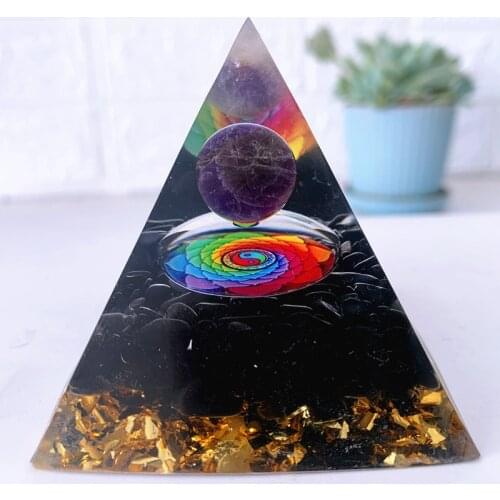 Natural stone amethyst crystalEnergy Generator Orgone Pyramid for E-Energy Protection Healing meditation orgonite crystal chakra
